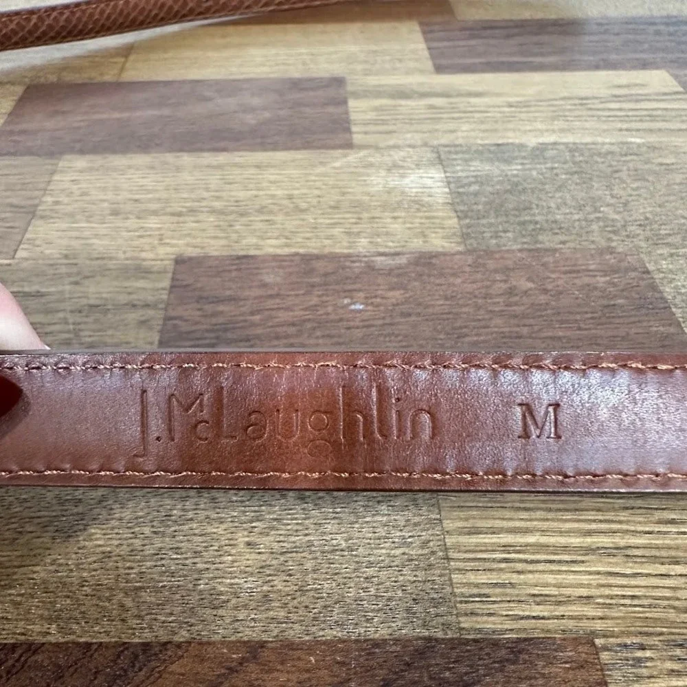 J.McLaughlin Womens Belt Size M Alex Snake Embossed Leather Cognac Brown NEW